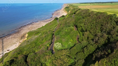 Aerial view of World War II batteries in Normandy