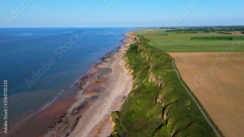 Drone view of the cliffs and beaches of the D-Day landings