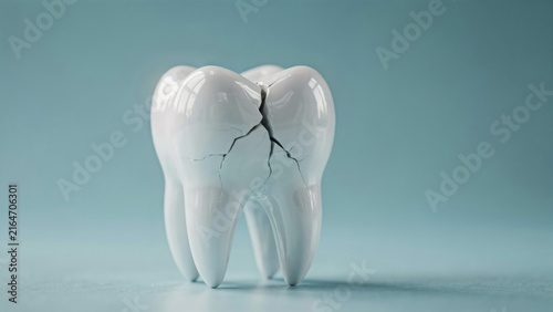 3 d render of a cracked white molar tooth on a blue background