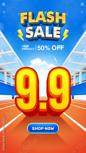 Flash sale promotion. Sale banner with 50 percent off. Special offer