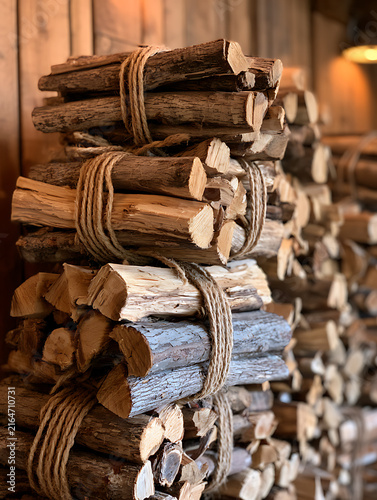 Close-up of The firewood was neatly bundled together