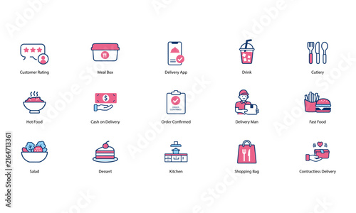 Food Delivery and Restaurant Service Icon Set for Mobile App and Web UI Design