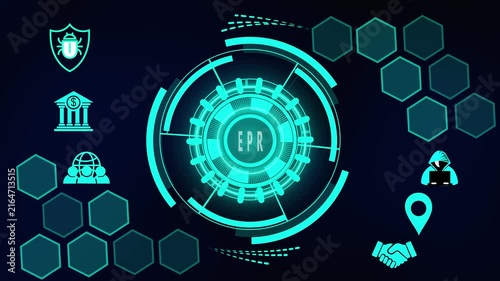 EPR Enterprise Resource Planning Circular Interface Animation Showing Business Integration and Corporate Technology Management System 4K black background visuals