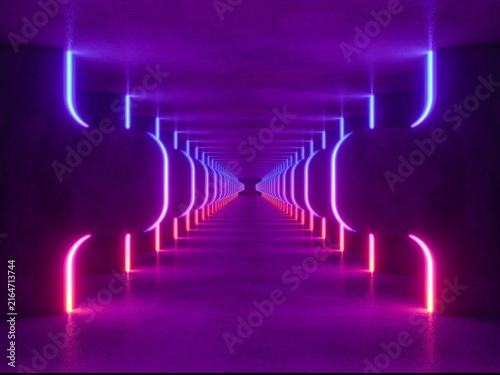colorful modern lighting tunnel space, 3d rendering sci-fi concept