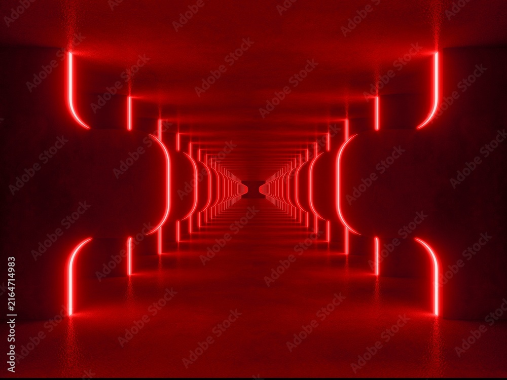 Naklejka premium red modern lighting tunnel space, 3d rendering sci-fi concept