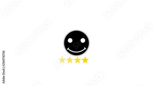 Customer Gives a Three-Star Online Review with Happy, Neutral and Unhappy Faces, Customer Satisfaction and Service Experience Evaluation.