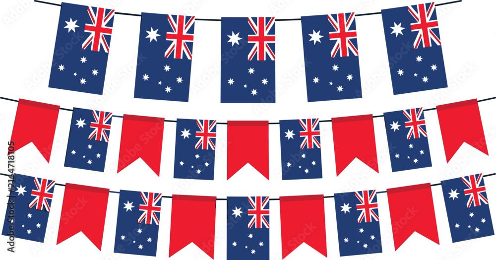 Fototapeta premium Australia national flag bunting garland vector graphic decoration element set for australia day celebration