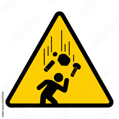 Falling objects or overhead hazard yellow triangle warning sign vector illustration