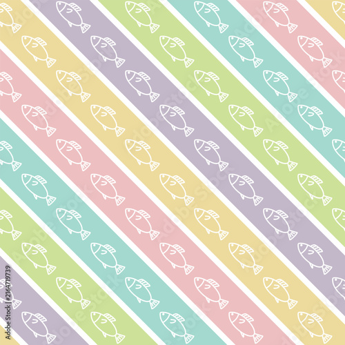 Seamless vector pattern with fish and stripes
