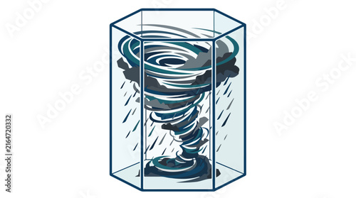 Tornado swirling inside glass cylinder container representing weather experiment simulation