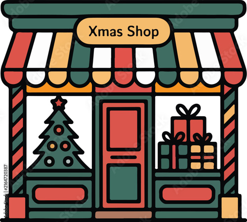 Xmas shop featuring festive decorations colorful presents under the tree holiday cheer vibrant store