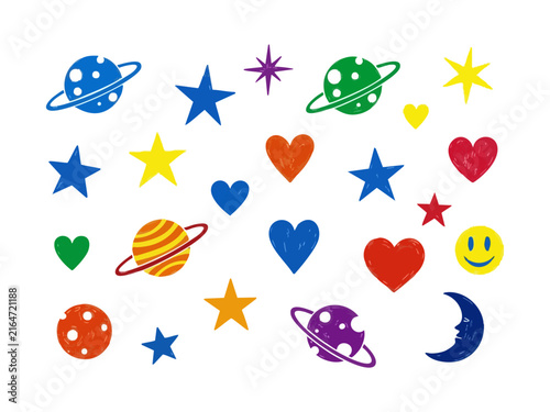 set of colorful heart shaped stars