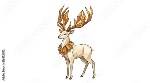 Magical white stag with crystal antlers standing on isolated background for fantasy art design