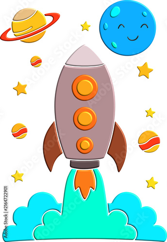 rocket with sun and clouds