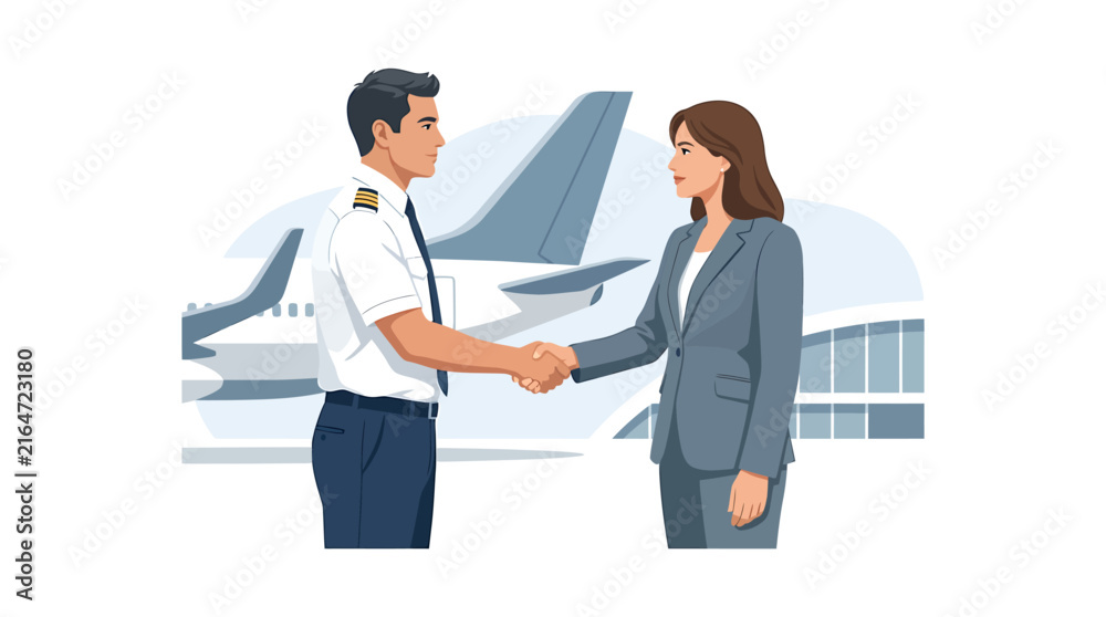 Obraz premium Airline Pilot and CEO Handshake Agreement