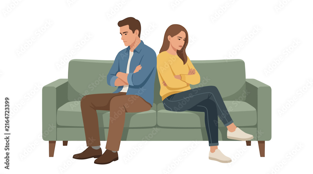 Fototapeta premium Angry Couple Sitting Back to Back on Couch