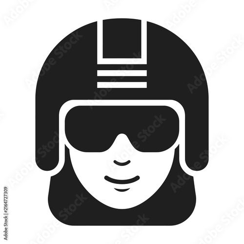 Smiling pilot wearing helmet and sunglasses