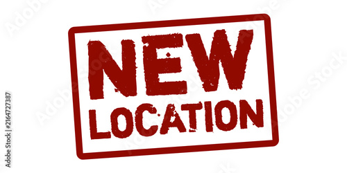 New Location Grunge Rubber Stamp Label, Official Address Update Notice, Vintage Distressed Rectangular Business Badge