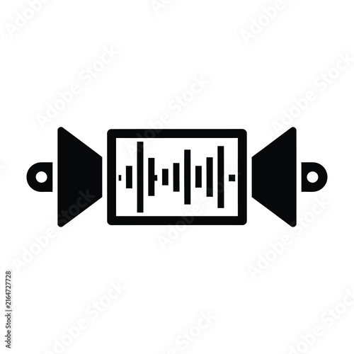 Sound wave pattern on screen with speakers on white background