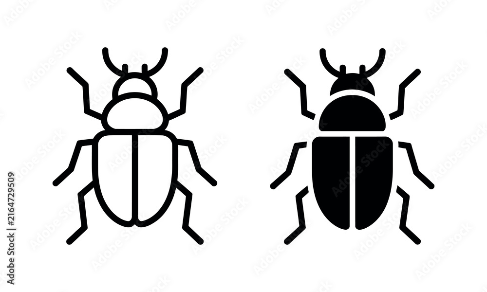 Fototapeta premium Black and white beetle vector icons side by side