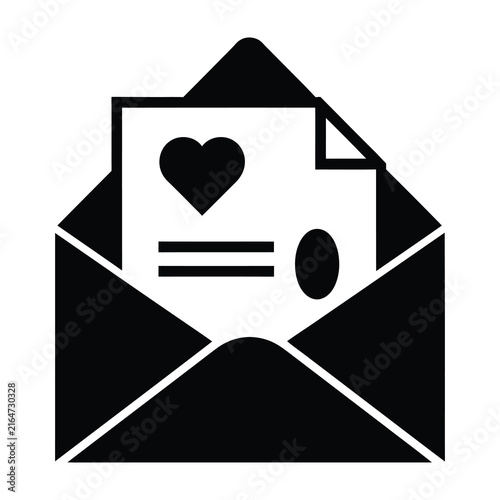 Love letter icon with heart symbol inside an open envelope for romantic messages