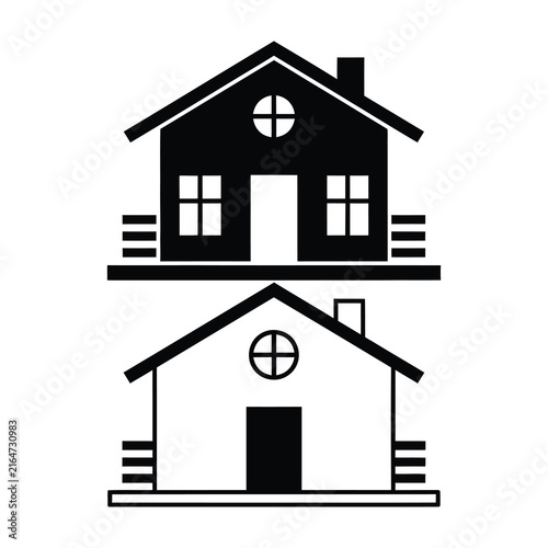 Houses stacked on top of each other in black and white illustration
