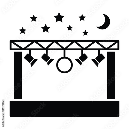Theater stage with spotlights stars and moon night performance venue setup