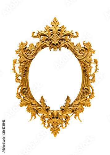 Gold Gothic Picture Frame Isolated On White With Clipping Path