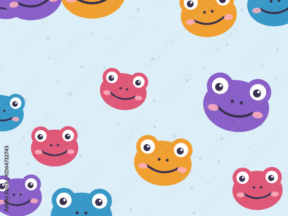 Fototapeta premium Kawaii Cartoon Frogs Happy Green Pattern