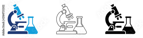 Konstfotografi Blue Black Scientific Research Microscope Icon Set with Filled and Outline Style