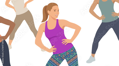 Caucasian Female Doing Double Hip Bump Zumba Class