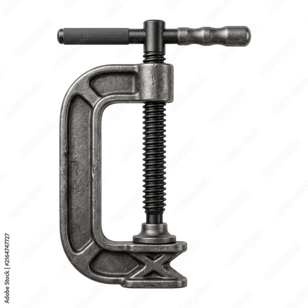 Obraz premium Vintage heavy duty c-clamp metal tool on transparent background