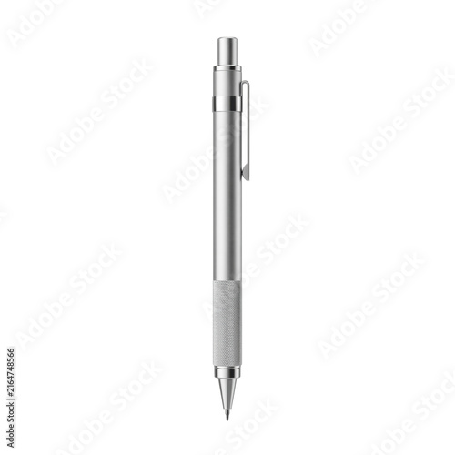 Konstfotografi Silver metallic retractable ballpoint pen with textured grip