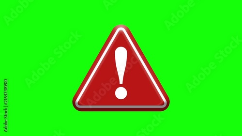 Red Warning Triangle Exclamation Mark Danger Caution Alert Sign Icon Animation on Green Screen Background