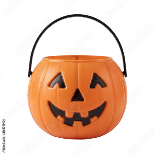Bild auf Leinwand Orange plastic pumpkin trick or treat bucket for Halloween