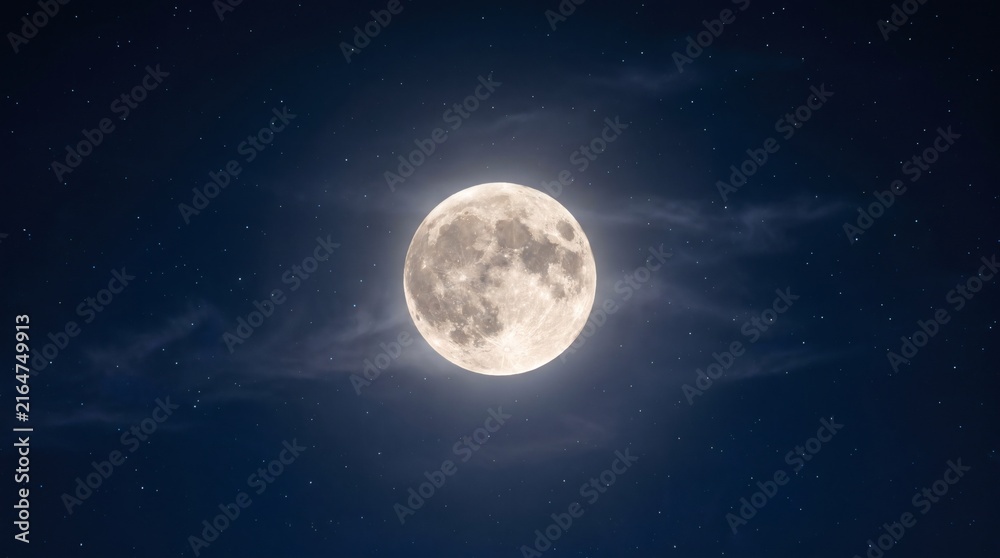 Fototapeta premium Full Moon Bright in Dark Night Sky with Clouds