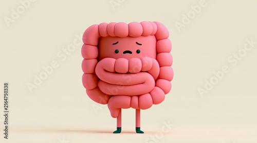 Standing Sad Gut Character, Digestive Disease and Constipation Concept