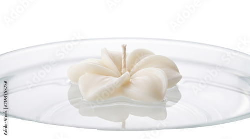 Ivory floating flower candle for home decor, romantic table settings, weddings, spa styling and special occasions. Isolated on White background.