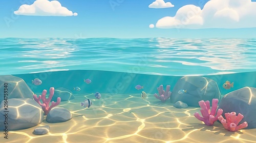 3D rendered underwater coral reef scene.