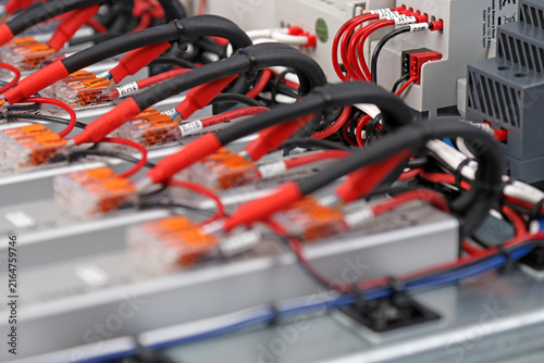 Connect electrical modules using electrical insulated wiring wires in the electrical control panel. 