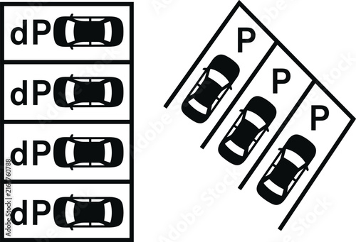 Car parking lot vector icon set featuring parallel perpendicular and angled parking bay top view layout symbols