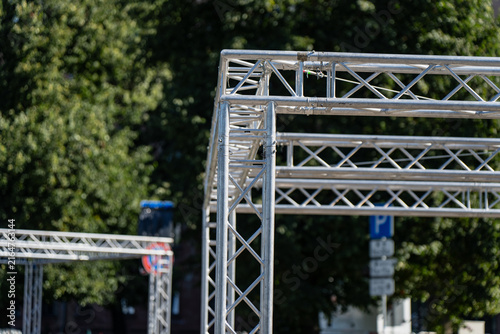 Canvas Print Aluminum stage truss structure erected outdoors for live event rigging, temporar