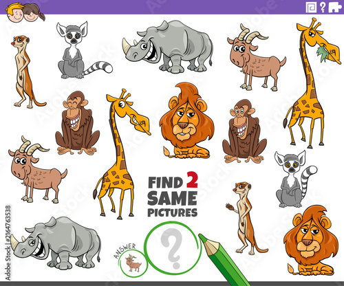 find two same cartoon wild animals educational puzzle