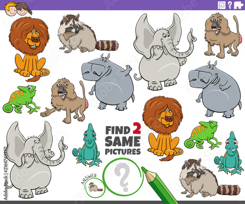 find two same cartoon animals educational activity puzzle