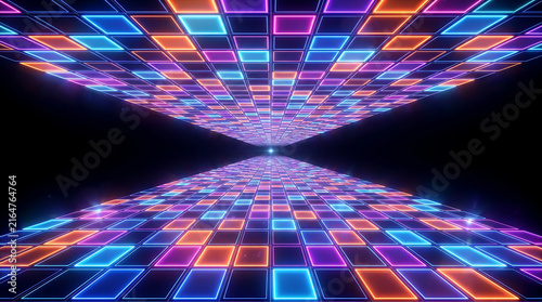 Abstract digital tunnel with colorful lights illustration