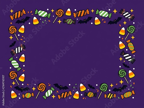 Halloween themed candy and bat decorative border design with vibrant colors