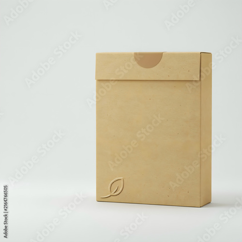 Eco friendly cardboard box mockup with a leaf embossed logo on a clean minimal background for branding presentation