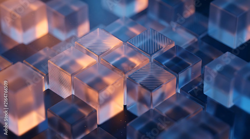 Glass cubes with colorful liquid and fire effect illustration
