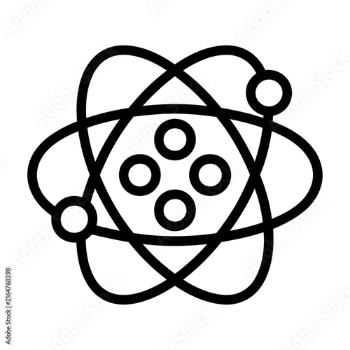 Scientific atom model with orbiting electrons vector icon for physics and research study