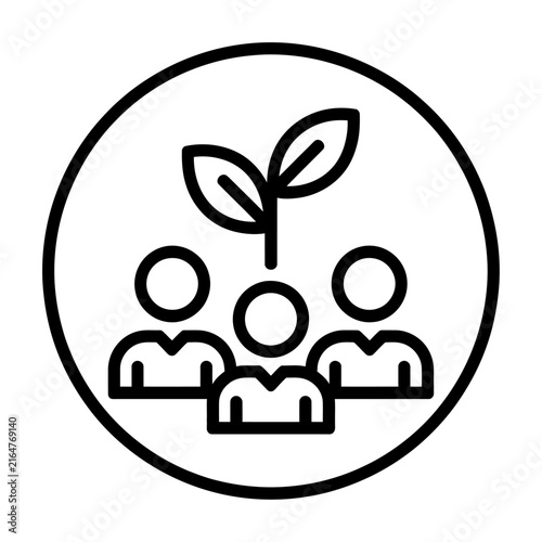 Community growth and sustainability concept vector icon with people and leaf illustration